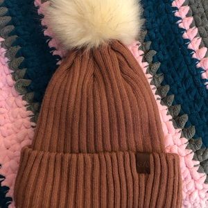 Garage pink/brown hat with Pom Pom